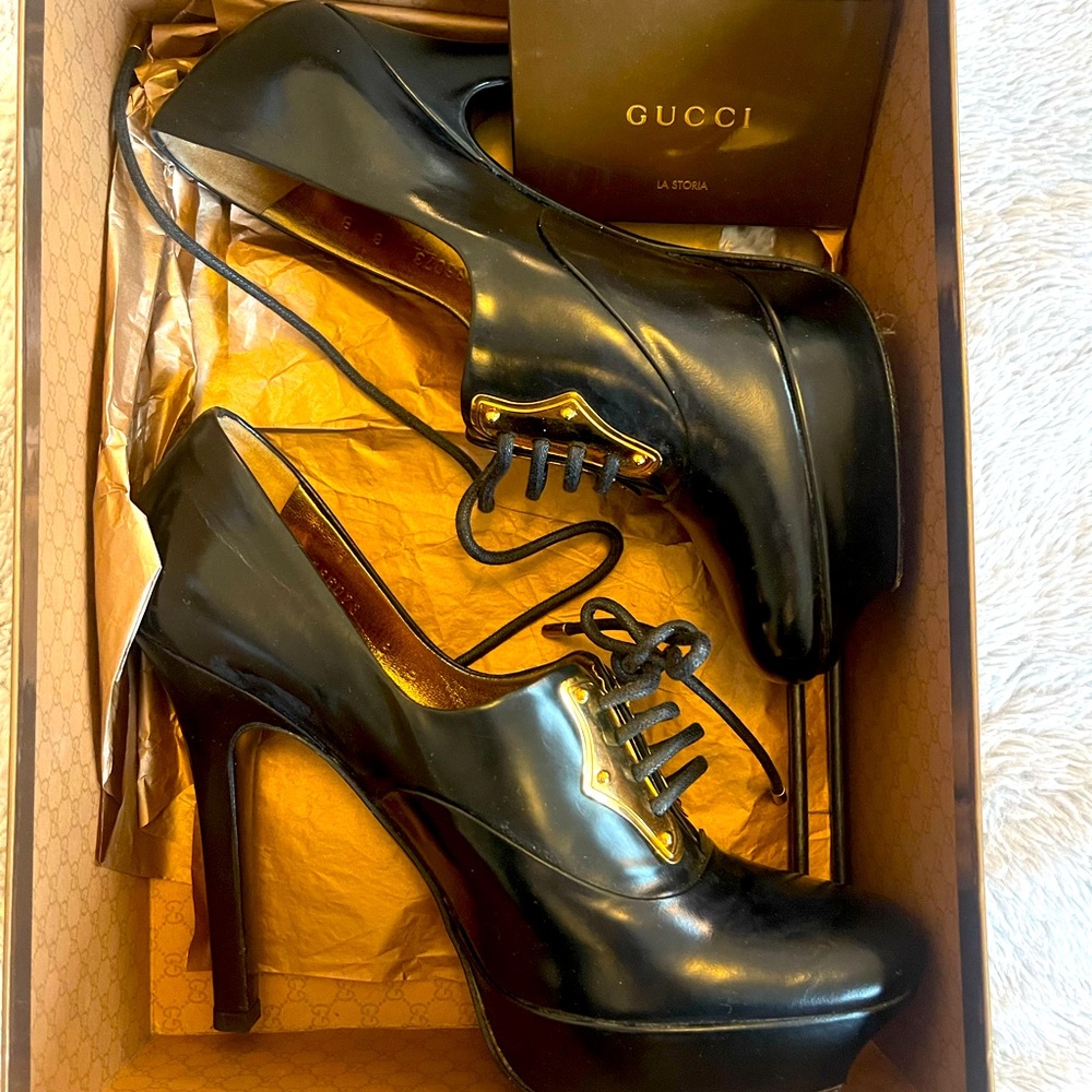 Gucci Leather High Heels Scar Pelle S Cuoio Nero Baby Lux Size 8 B